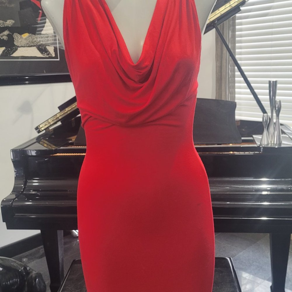 Sky Red Bodycon Mini Dress with total Rhinestone X  Back, small